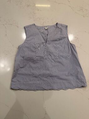 J.Crew Women’s 14 Blue White Striped Sleeveless Blouse Scalloped Hem Top